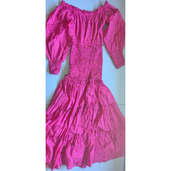 NWT Alexis Thalssa Off The Shoulder Shirred Maxi Dress Size S Fuchsia Dot #2A451 - Picture 2 of 10